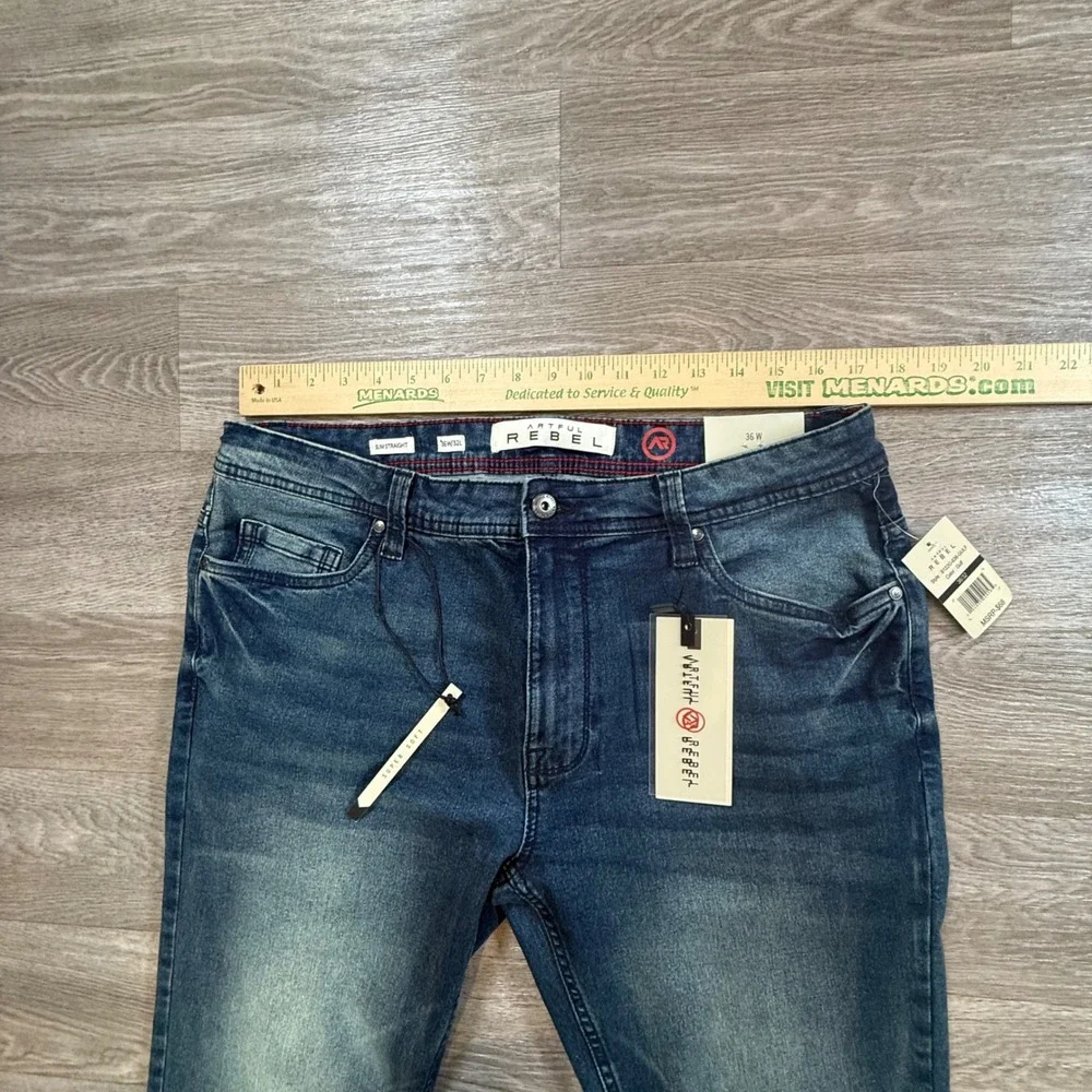 Artful Rebel Mens Slim Straight Jeans Gulf Blue Stretch Denim 36x32 NWT